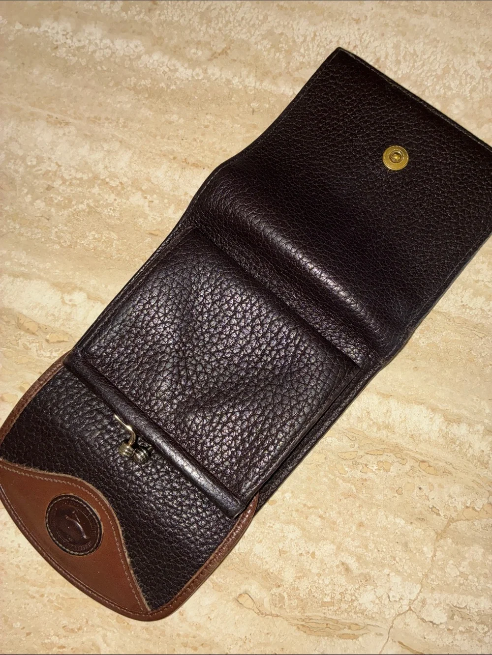 Dooney & Bourke wallet 1  Black Pebbled Leather Wallet with Brown Trim GUC